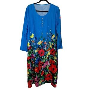 Women’s Boutique 3/4 Sleeve Blue Multicolored Floral Maxi Dress Size 2XL GUC